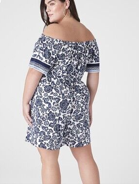 Lane Bryant Navy and White Floral Romper